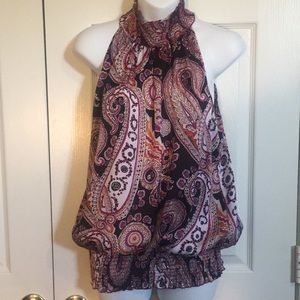 Paisley, sleeveless satin blouse